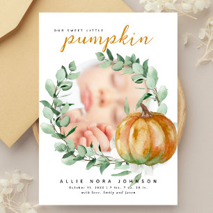 Kleiner Kürbis Foto Herbst Grünzeug Babyparty  Dankeskarte
