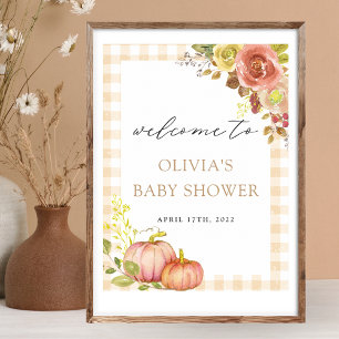 Kleiner Kürbis Herbst-Baby-Shower-Willkommensschil Poster