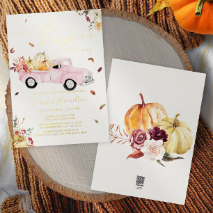 Kleiner Kürbis Herbst Rosa Oldtimer-Baby-Party Folieneinladung