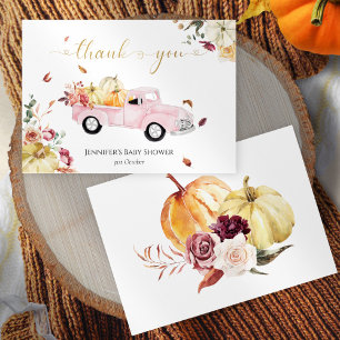Kleiner Kürbis Herbst Rosa Oldtimer Baby Shower Dankeskarte