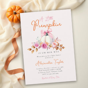 Kleiner Kürbis Herbst Rosa Schleife Süße Mädchen B Einladung