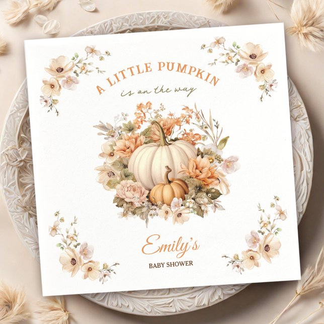 Kleiner Kürbis ist auf dem Weg neutrale Babydusche Serviette (Little Pumpkin Is On The Way Neutral Baby Shower Napkins)