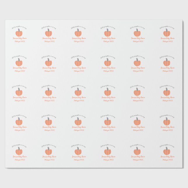 Kleiner Kürbis ist auf dem Weg orange graue Babydu Geschenkpapier (Flach)