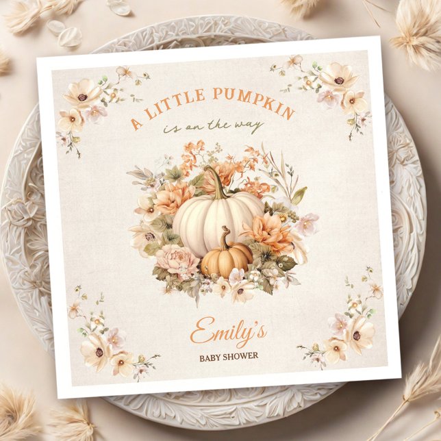 Kleiner Kürbis ist auf dem Weg Pastel Baby Dusche Serviette (Little Pumpkin Is On The Way Pastel Baby Shower Napkins)