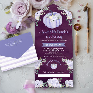 Kleiner Kürbis Lavendel Rosen Pflaume Babyparty All In One Einladung