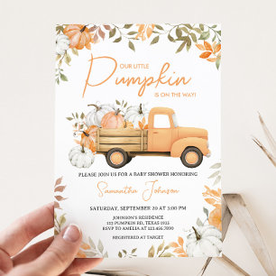 Kleiner Kürbis Orange Lastwagen Herbst Baby Shower Einladung