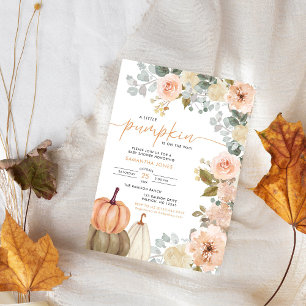 Kleiner Kürbis Rosa Blumen Herbst-Baby-Party Einladung