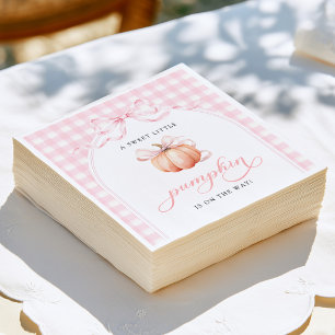 Kleiner Kürbis rosa Gingham-Schleife Baby Shower Serviette