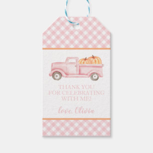 Kleiner Kürbis rosa Lastwagen Karo erster Geburtst Geschenkanhänger
