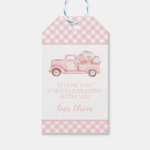 Kleiner Kürbis rosa Lastwagen Karo erster Geburtst Geschenkanhänger
