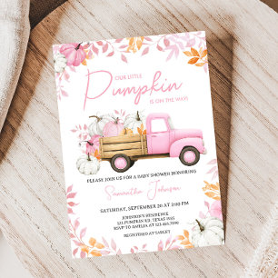 Kleiner Kürbis Rosa LKW Herbst Babyshower Einladung