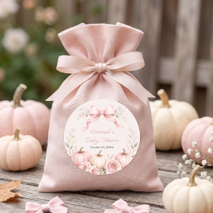 Kleiner Kürbis rosa Schleife Mädchen Baby Shower Runder Aufkleber