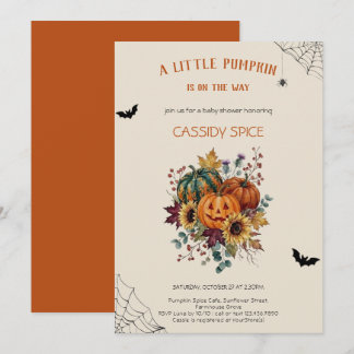 Kleiner Kürbis Rustikale Halloween-Baby-Shower-Par Einladung