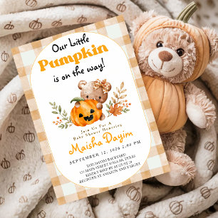 Kleiner Kürbis-Teddybär-Herbst-Baby-Party Einladung