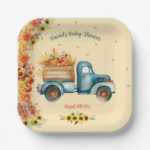 Kleiner Kürbis Vintage-LKW Sonnenblume Herbst-Them Pappteller