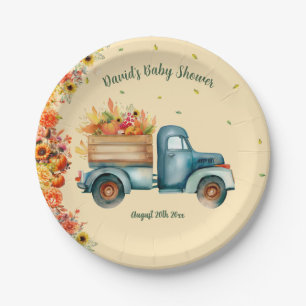 Kleiner Kürbis Vintage-LKW Sonnenblume Herbst-Them Pappteller