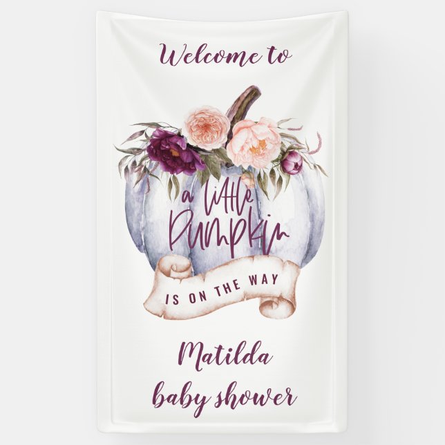 Kleiner Kürbis Wasserfarbenfall Babydusche Party b Banner (Vertikal)
