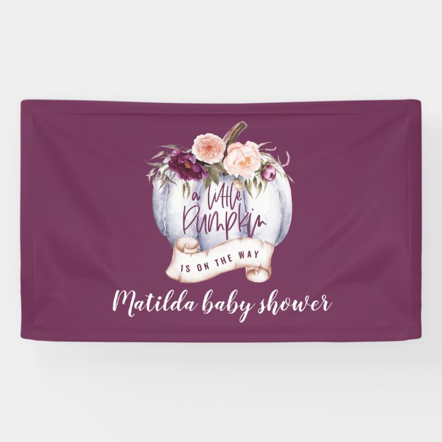 Kleiner Kürbis Wasserfarbenfall Babydusche Party Banner (Horizontal)
