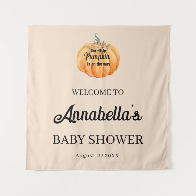 Kleiner Kürbis Willkommen Baby Shower Wandteppich (Vorderseite)