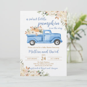 Kleiner Kürbisblauer LKW-Herbst-Jungen-Baby-Shower Einladung