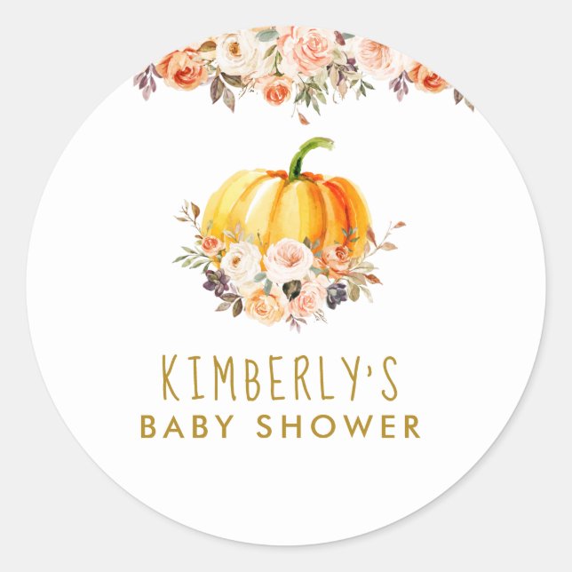 Kleiner Kürbisgold und rötlich-blumige Babydusche Runder Aufkleber (Vorderseite)