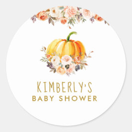 Kleiner Kürbisgold und rötlich-blumige Babydusche Runder Aufkleber