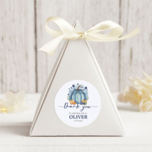 Kleiner Kürbisjunge Blaue Baby Shower Danke Runder Aufkleber