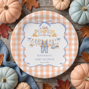 Kleiner Kürbisjunge Herbst-Baby-Party Pappteller