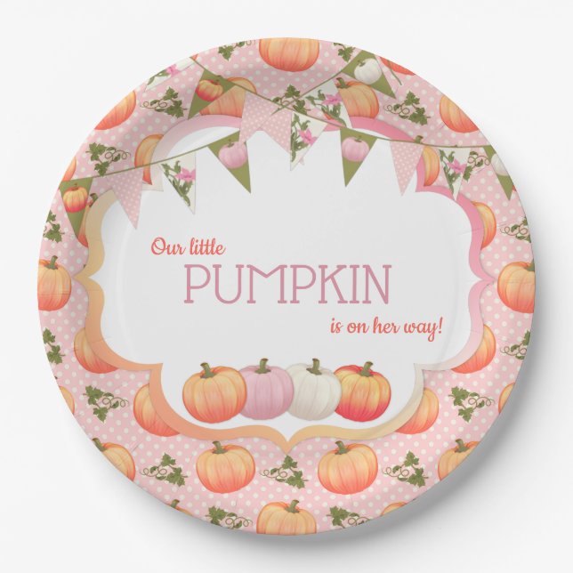 Kleiner Kürbispatcher Girl Babydusche Pink Peach Pappteller (Vorderseite)