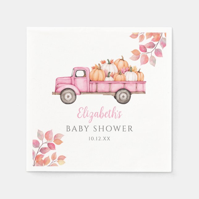 Kleiner Kürbispink Babydusche Foto Hintergrund Serviette (Vorderseite)