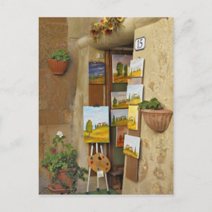 Kleiner Laden mit Kunstwerken zum Verkauf auf dem  Postkarte
