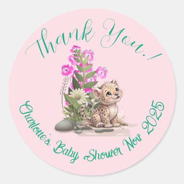 Kleiner Leopard Baby Shower Classic Round Sticker (Vorderseite)