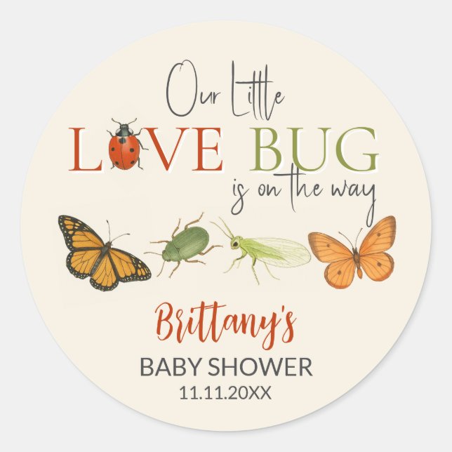 Kleiner Liebeskäfer-Baby-Shower-Aufkleber Runder Aufkleber (Vorderseite)