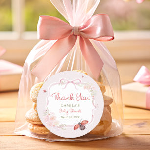 Kleiner Liebeskäfer blüht Rosa Baby Shower Danke Runder Aufkleber