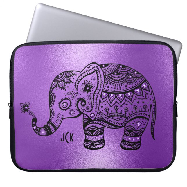 Kleiner Lila Hintergrund Black Tribal Elephant Laptopschutzhülle (Vorderseite)