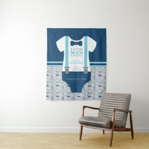 Kleiner Mann Baby Shower Hintergrund, Navy, Grau Wandteppich