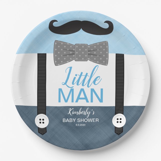 Kleiner Mann Bogen Krawatte Baby Blue Marineboy Ba Pappteller (Vorderseite)