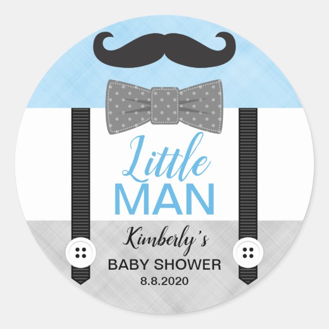 Kleiner Mann Bug Krawatte Baby Blue Graue Babydusc Runder Aufkleber (Vorderseite)