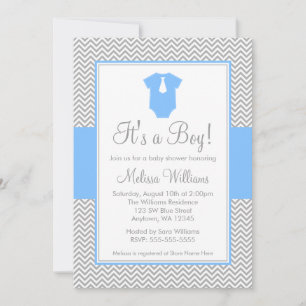 Kleiner Mann Chevron Grau Blau Baby Shower Einladung