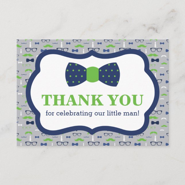 Kleiner Mann, danke Karte, Krawatte, blau, grün (Vorderseite)