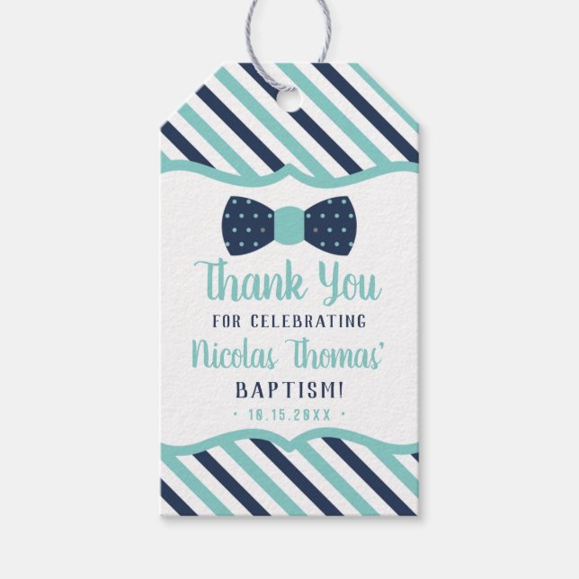 Kleiner Mann Danke Tag, Marine, Türkis, Taufe Geschenkanhänger (Vorderseite)