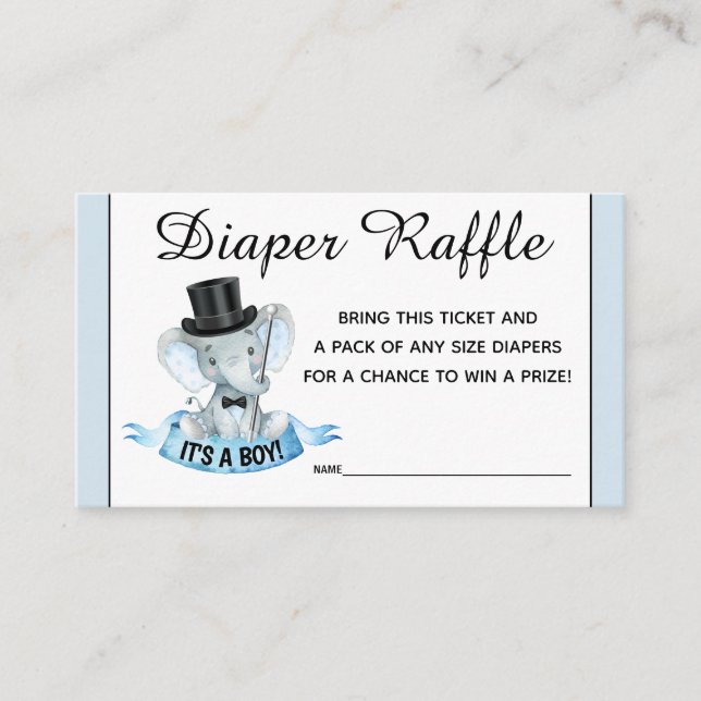 Kleiner Mann Elephant Diaper Raffle Tickets Begleitkarte (Vorderseite)