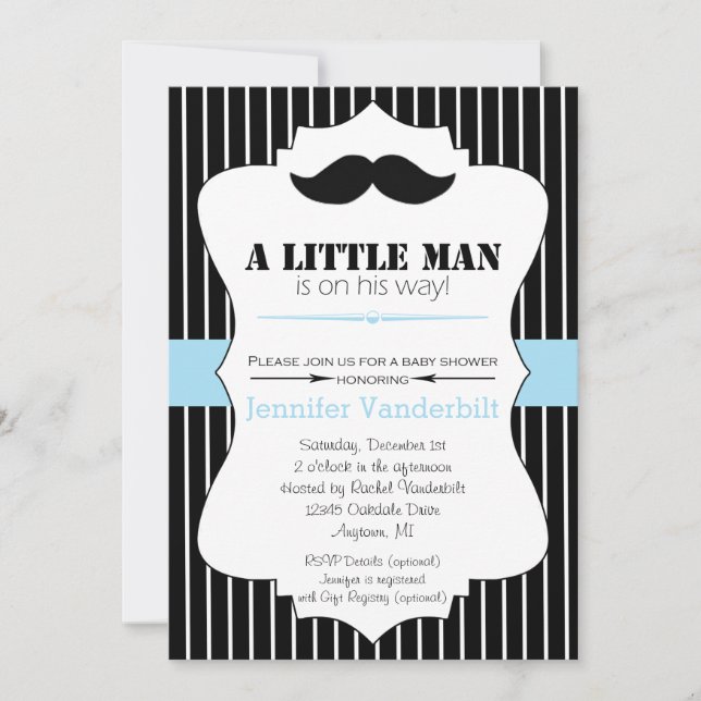 Kleiner Mann Mustache Babydusche Einladung (Vorderseite)