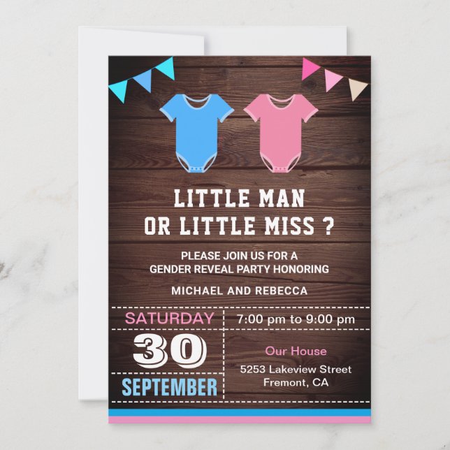 Kleiner Mann oder kleine Miss Gender Reveal Party Einladung (Vorderseite)