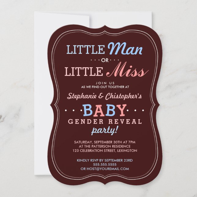 Kleiner Mann oder kleines Fräulein Baby Gender Einladung (Vorderseite)