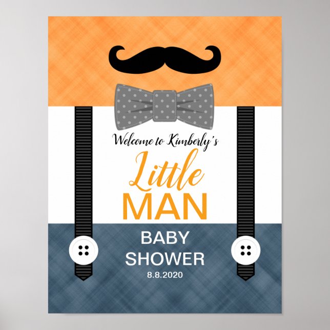 Kleiner Mann Schnurrbart Babydusche Begrüßungsschi Poster (Vorne)
