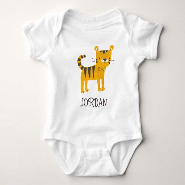 Kleiner Mann | Tiger Bow Krawatte Baby Strampler (Vorderseite)