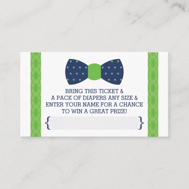 Kleiner Mann-Windeln-Raffelschein, blau, grün Begleitkarte (Vorderseite)