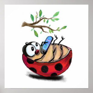 Kleiner Marienkäfer mit Telefon Poater Frühling  Poster