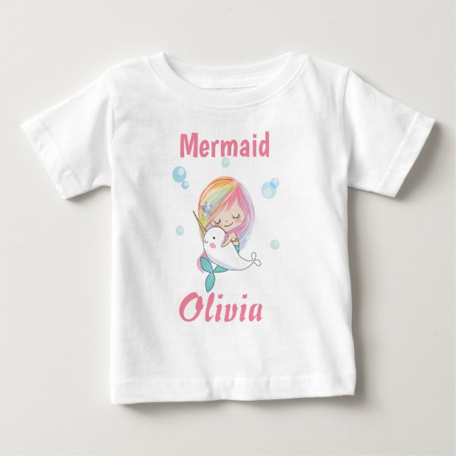 Kleiner Meerjungfrau T - Shirt Narwhal und Meerjun (Vorderseite)